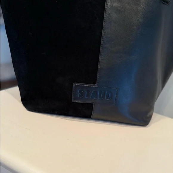 STAUD IDA Tote bag in calf leather and suede black medium large designer classic - Picture 5 of 15
